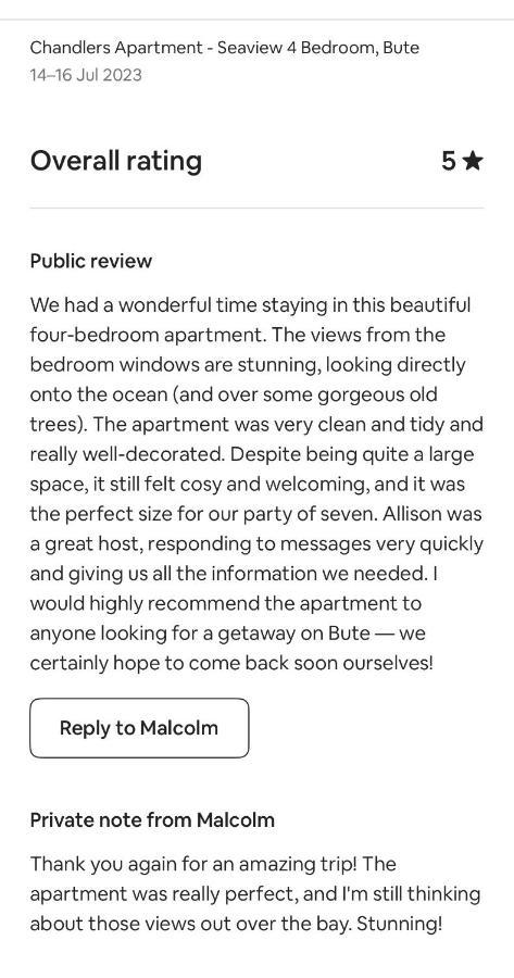 Chandlers Apartment Ascog Esterno foto